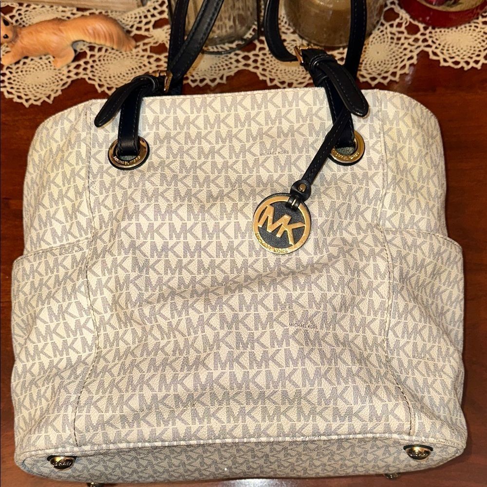 Michael Kors Beige and Black Tote Bag